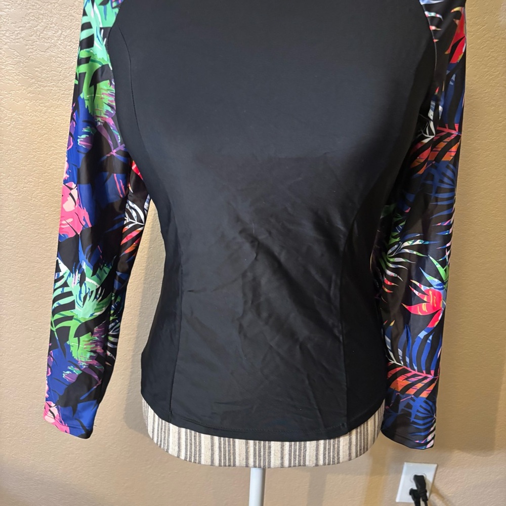 NEW BesserBay Rashguard Large Black Long Sleeve Tropical Floral Raglan Swim Tee - Picture 4 of 15